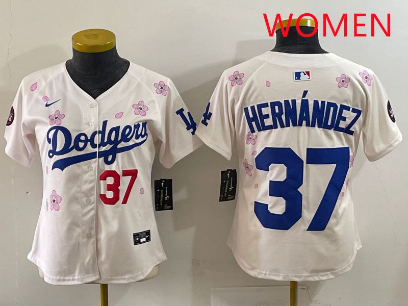 Women Los Angeles Dodgers #37 Hernandez Cream Sakura Edition 2025 Nike MLB Jersey style 33->new york yankees->MLB Jersey